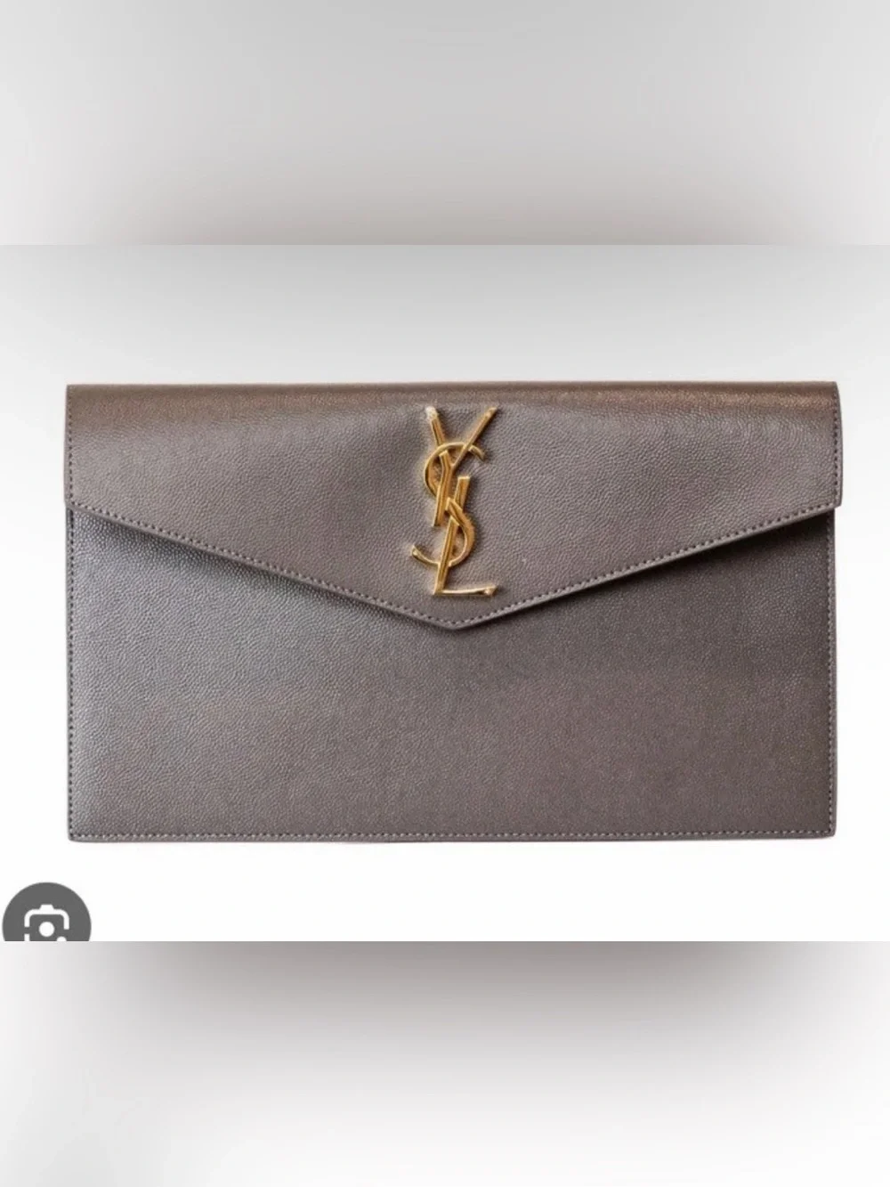 Yves Saint Laurent YSL Uptown Medium Pouch Pebble Leather Envelope Clutch Gray
